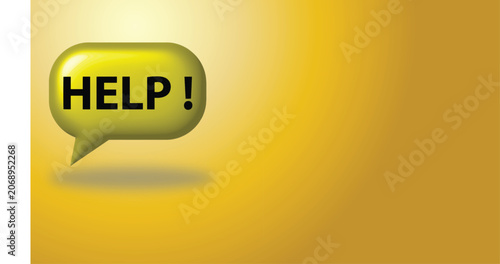 Konstfotografi A speech bubble with the word HELP appears on a bright yellow background