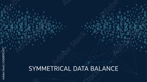 Symmetrical data balance concept with binary code and network lines