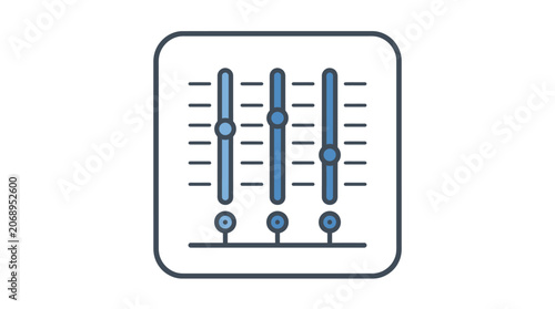 Modern Audio Mixer Control Panel Icon with Faders and Knobs, Isolated White Background.