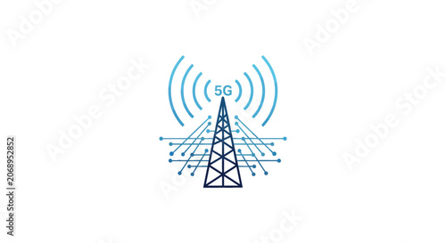 Tableau sur toile 5G antenna tower emitting wireless signal waves.