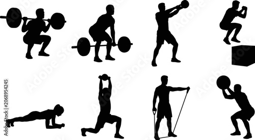 Photos Fitness and functional training silhouette collection featuring athletes perform