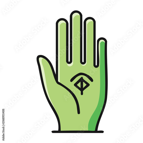 Green hand with occult symbol flat icon