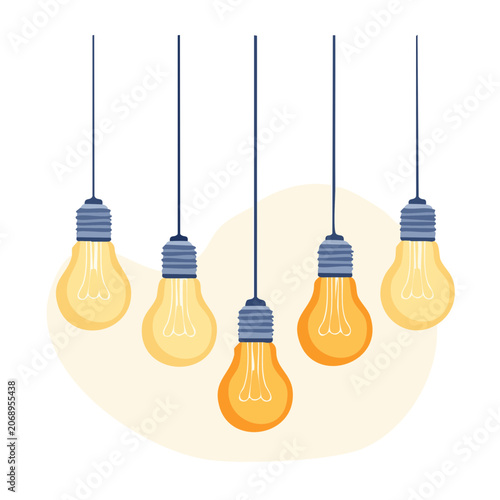 Group of hanging light bulbs in flat design style