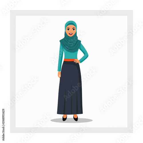 Woman in hijab and long skirt illustration