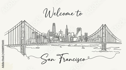 San Francisco Skyline Illustration: Golden Gate Bridge & Cityscape View