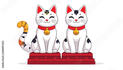 Two Cute Maneki Neko Cats.