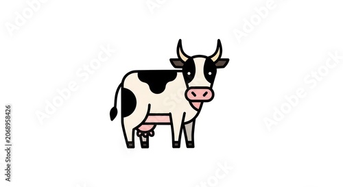 Black and white cow standing alone.