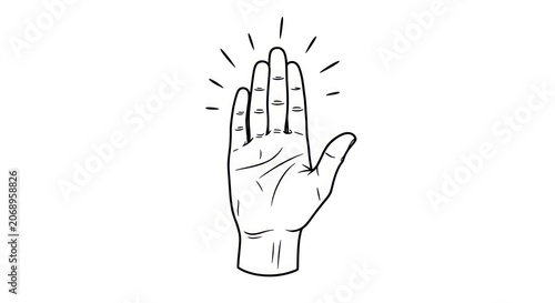 Hand gesture with palm facing outward.
