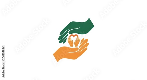 Hands holding heart symbol logo.