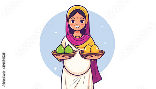 Woman holding fruit in hands.