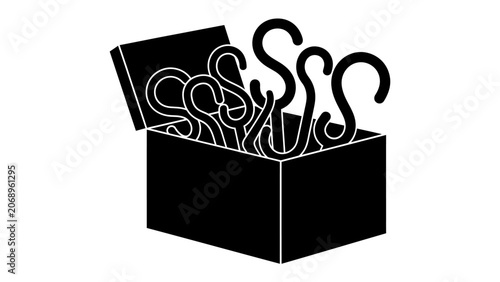 Cuadro en lienzo Curiosity Unboxed: A simple black box opens to reveal a cluster of mysterious, curly shapes, inviting contemplation and sparking imagination about what lies within