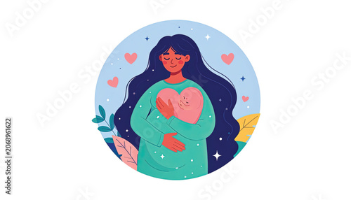 Woman Holding a Large Pink Heart.