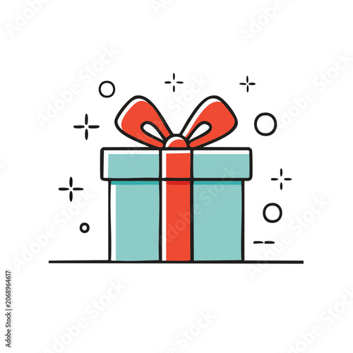 Flat illustration of a gift box with red ribbon bow