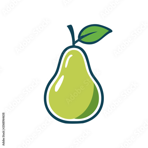 Flat illustration of a green pear with leaf
