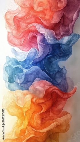 Abstract Colorful Watercolor Ink Wash Texture With Vibrant Red Blue And Orange Flowing Gradients
