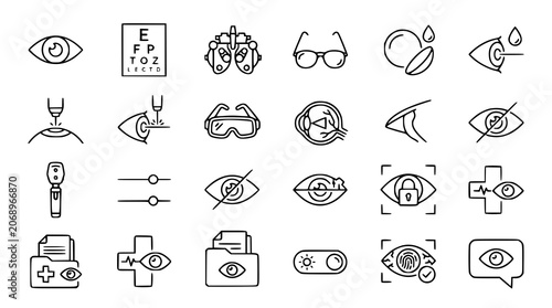 Konstfotografi Eye Care and Vision Line Icon Set with Ophthalmology Optometry Eye Test and Visi