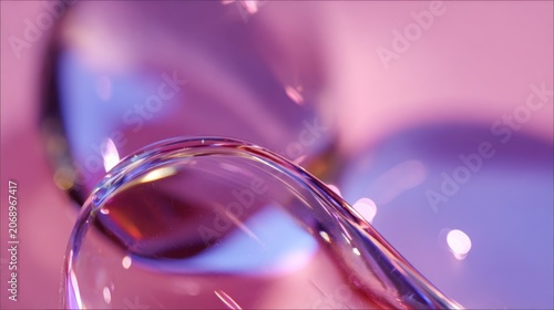 Translucent fluid structure refracts vibrant pink and violet light in a soft focus composition.