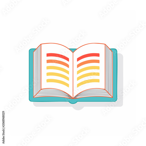 Flat design open book illustration with colorful pages