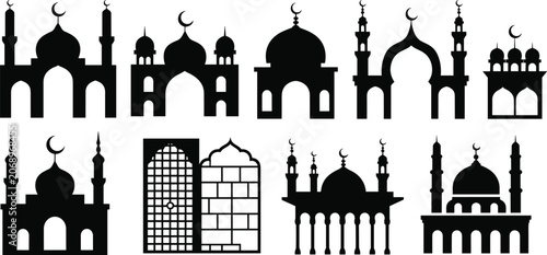 Fotografía Mosque silhouette set with domes, minarets, and Islamic architectural designs fo