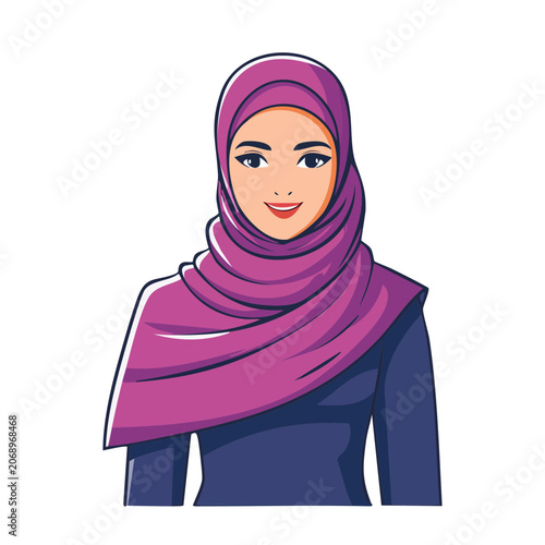Woman wearing purple hijab in flat vector style