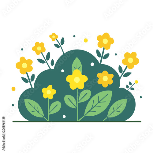 Yellow flowers and green leaves illustration