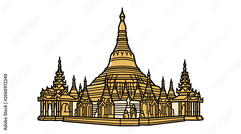 Obraz premium Golden Buddhist Temple Pagoda Architecture Landmark.