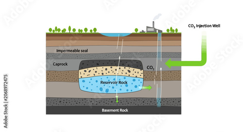 Diagram of Carbon Capture and Storage Process Underground.