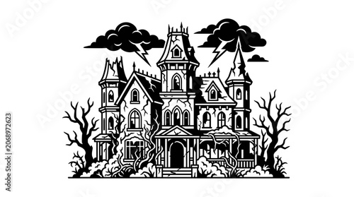 Haunted House with Turrets Towers.