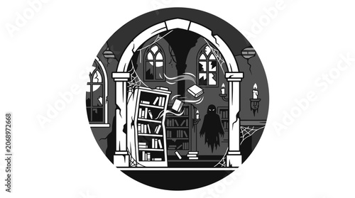 Haunted Library Ghostly Apparition Amongst Books.