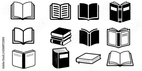 Bild auf Leinwand Book icon collection featuring open books, closed books, stacked textbooks and r