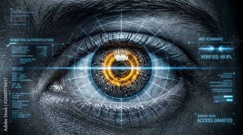 Cyberpunk eye, futuristic vision, digital interface, high-tech gaze