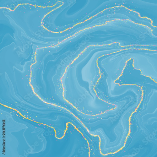 Blue Marble Swirl Background with Glitter Lines