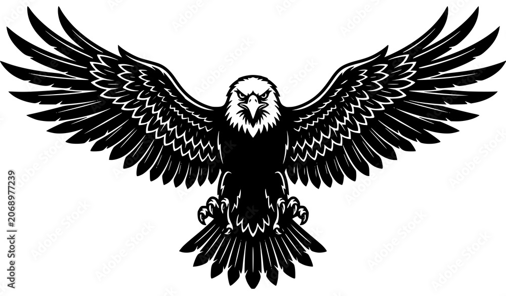 Fototapeta premium Eagle Front View Wings Spread Black Silhouette Vector Illustration