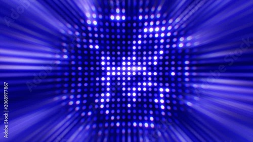 Intense purple blue LED screen flashing with glowing light beams. High energy dynamic neon backdrop for club or concert.