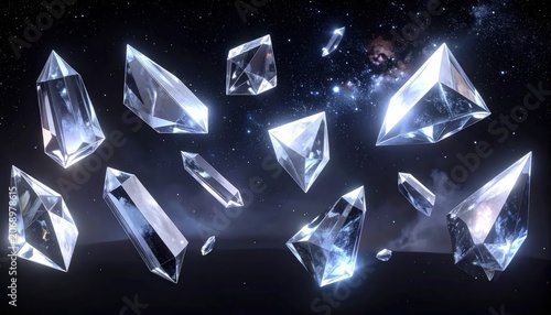 Clear Diamonds Sparkling on Black Background.