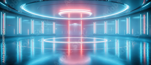 A sci-fi hall with neon lights