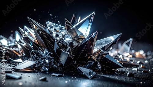 Sharp Crystal Formation on Dark Surface.