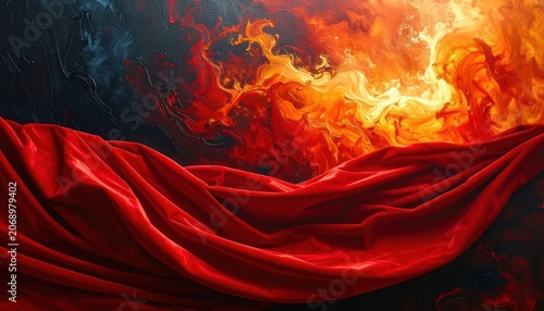Red Fabric with Fiery Orange Flames.