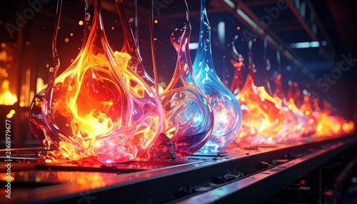 Glassblowing Process with Molten Glass on Furnace.