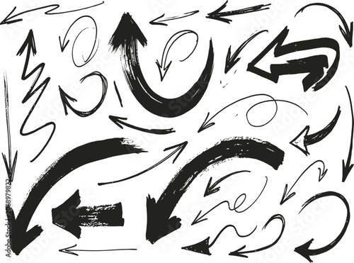 Hand drawn brush stroke arrows collection