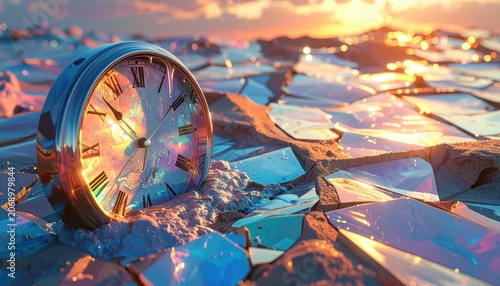 Broken Clock on Shattered Mirror Surface.