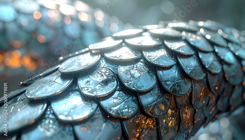 Close-up of Dragon Scales with Water Droplets.
