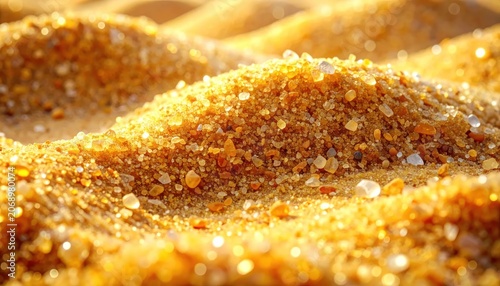 Golden Brown Sugar Crystals Closeup Texture.