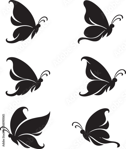 Set of Beautiful Black Butterfly Silhouette Vectors Isolated on White Background