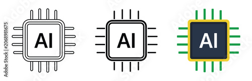 Artificial Intelligence Processor Chip Icons Representing Machine Learning Hardware, Smart Computing and Advanced Digital Technology