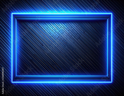 Glowing neon blue rectangle frame on a textured, striated dark background