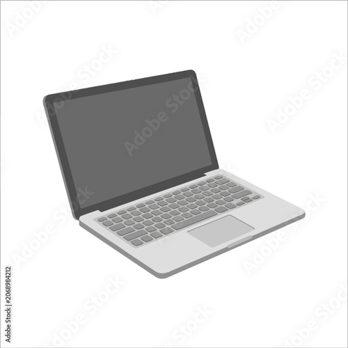This modern laptop illustration is open on a white background