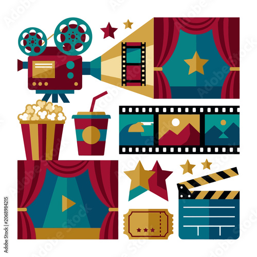 This vibrant cinema themed collage captures film icons and stages