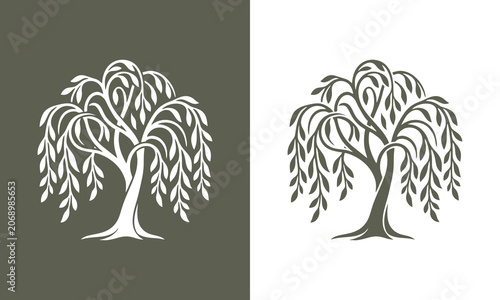 Weeping willow tree silhouett...