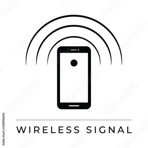 Fotografie Smartphone With Wireless Signal Waves Black Silhouette On White Background